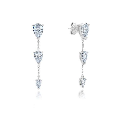 Opulent Drop Earrings With Three Pear Cut Stones- Bridal/ Special Occasion