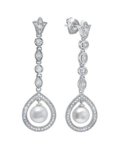 Long Pearl Drop Cluster Earrings