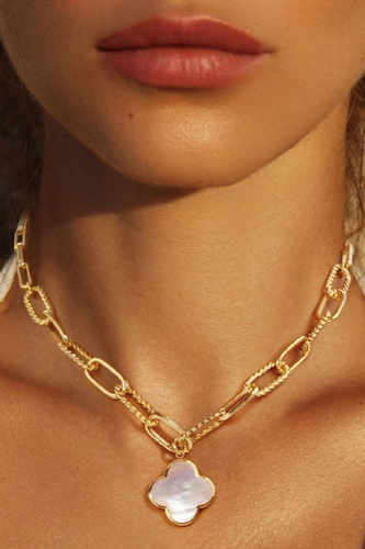 Gold Paperclip Clover Necklace