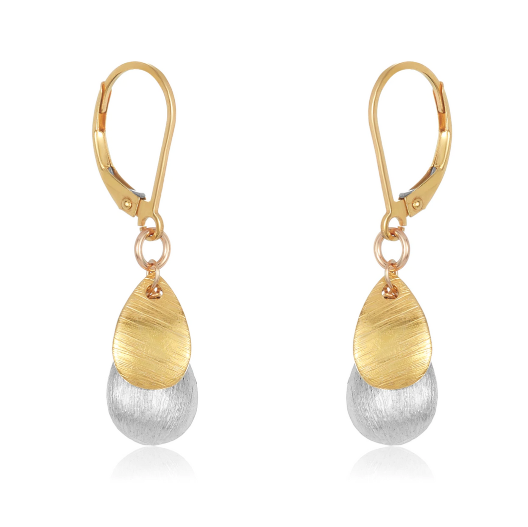 Brushed Gold & Silver Drop Earrings