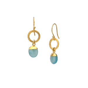 Faceted blue chalcedony ring drop earrings
