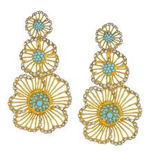Load image into Gallery viewer, Vintage Turquoise Triple Flower Earrings