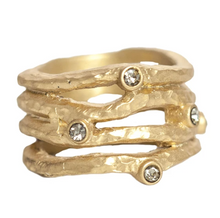 Load image into Gallery viewer, Gold Essling Black Diamond 4 Row Ring