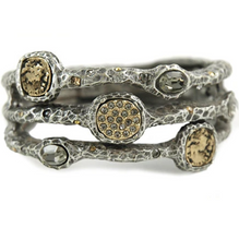 Load image into Gallery viewer, Silver Capri 3 Row Coin & Crystal Pave Bangle