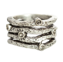 Load image into Gallery viewer, Silver Essling Black Diamond 4 Row Ring