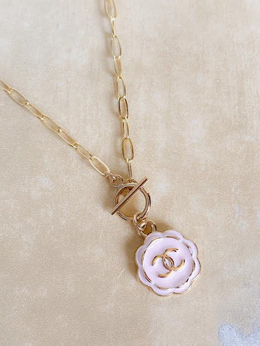 Pink mini CC flower necklace
