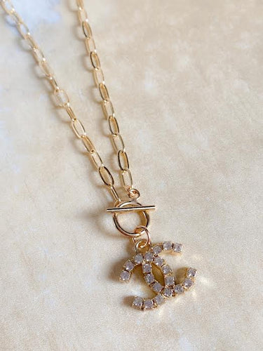 CC gold chain crystal necklace