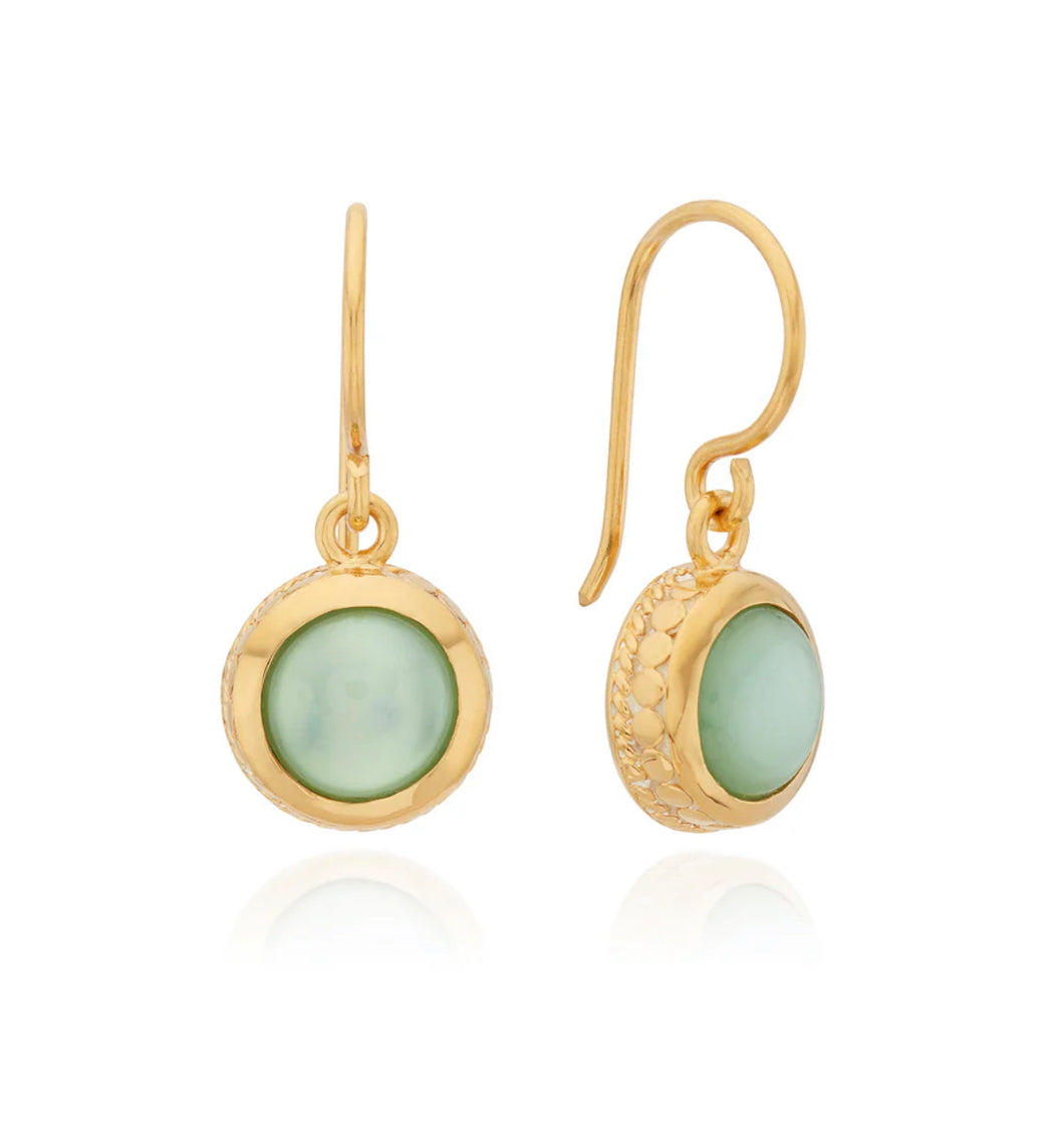 Green Quartz Drop Earrings - Gold