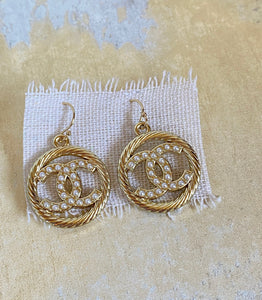 CC Pearl and Gold Dangle Earrings