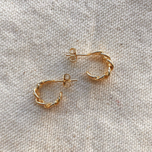 18k Gold Filled Petite Cuban Link Chain C-Hoop Earrings