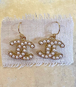CC Pearl Dangle Earrings