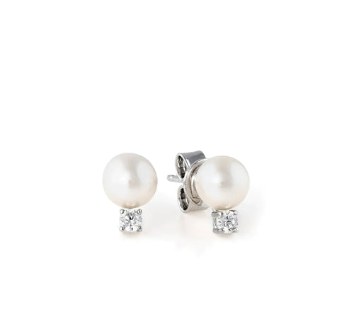 Accented Pearl Stud Earrings Finished in Pure Platinum