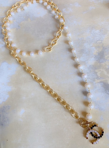 Extra Long black and white CC necklace