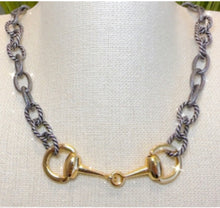 Load image into Gallery viewer, 16 inch short, gold or silver or two tone necklace with horse bit
