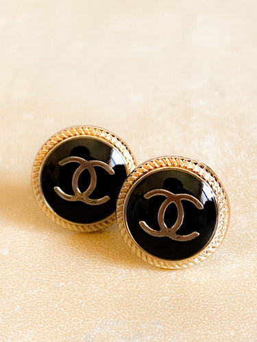 CC mini black button earrings