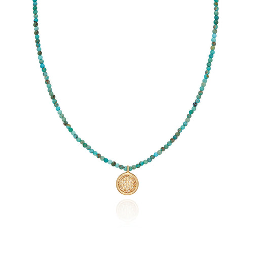 Beaded Turquoise Circle Pendant Necklace