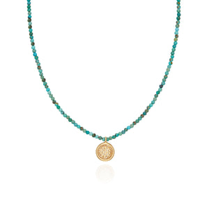 Beaded Turquoise Circle Pendant Necklace