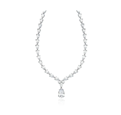 Classic Pear Tennis Necklace Finished in Pure Platinum