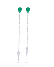 Load image into Gallery viewer, Emerald drop chain earrings