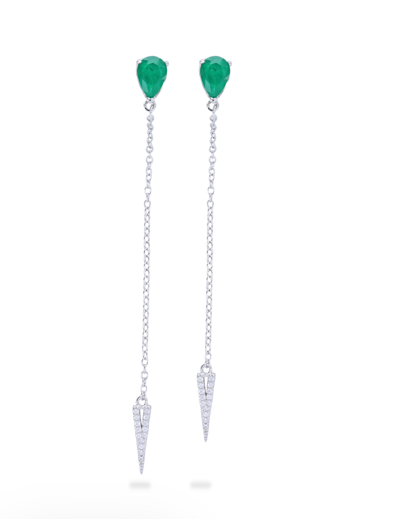 Emerald drop chain earrings