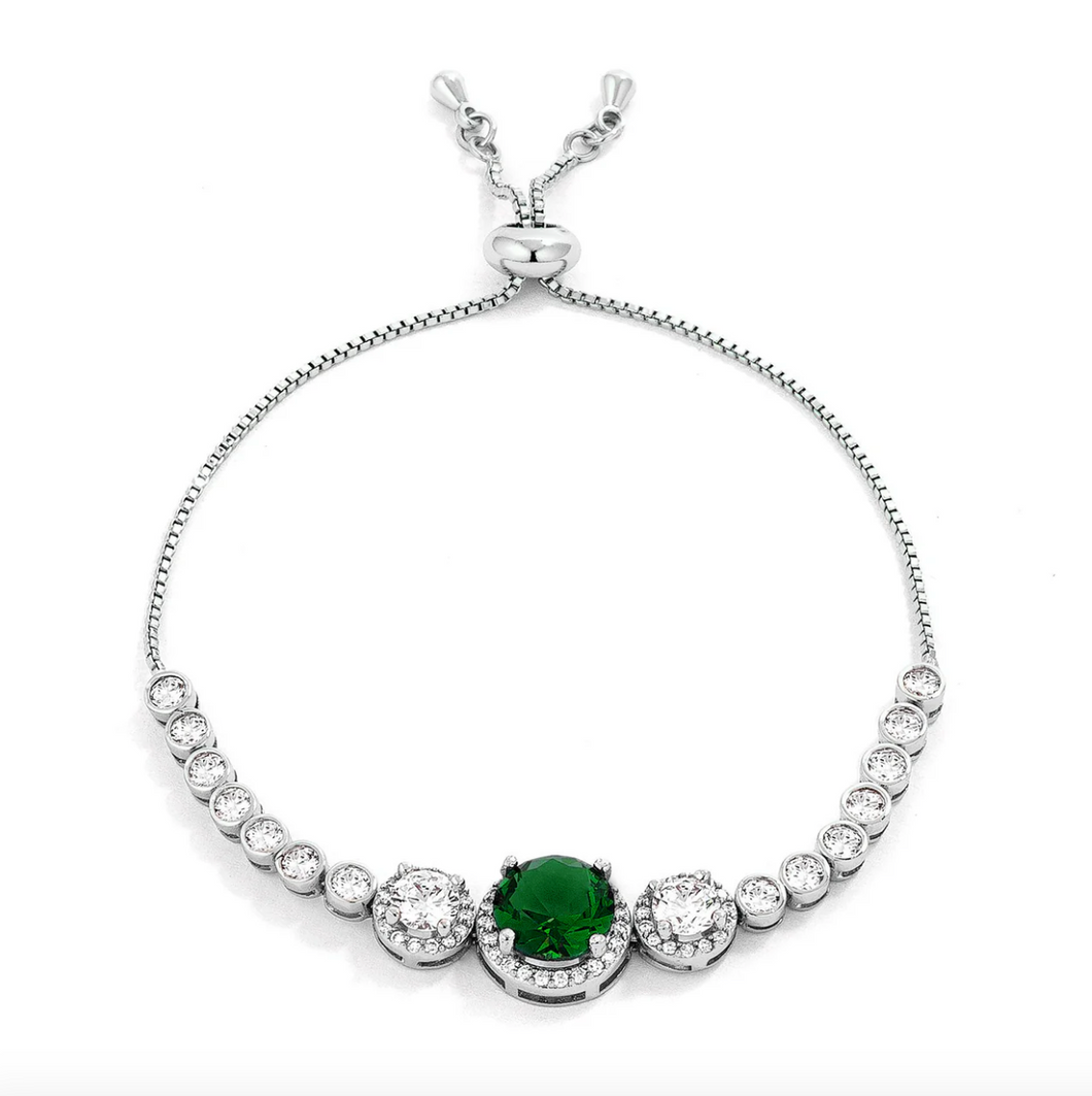 Adjustable Graduated Emerald Green & Clear CZ Bolo Style Tennis Bracelet