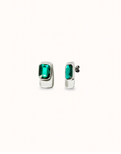 Load image into Gallery viewer, Sterling silver-plated rectangular-shaped earrings with green crystal