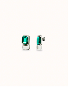 Sterling silver-plated rectangular-shaped earrings with green crystal