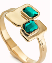 Load image into Gallery viewer, Rigid 18K gold-plated bracelet with green crystals