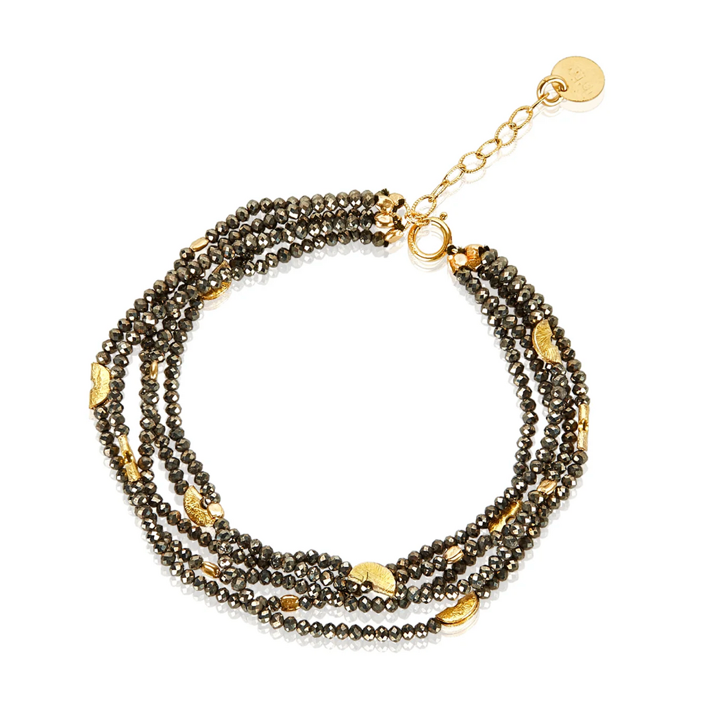 HALF MOON MULTI-STRAND BRACELET- PYRITE