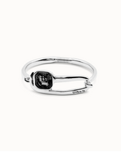 Load image into Gallery viewer, Sterling silver-plated bangle bracelet with black faceted crystal