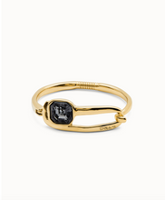 Load image into Gallery viewer, 18k gold-plated bangle bracelet with black faceted crystal