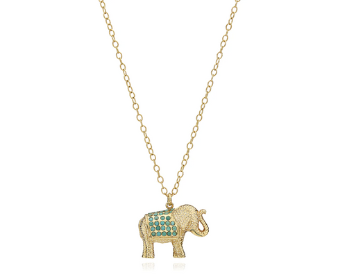 Turquoise Pavé Elephant Charm Necklace