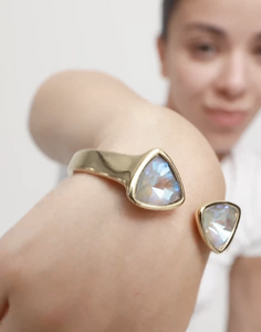Bangle Bracelet with Two Multicolored Crystals