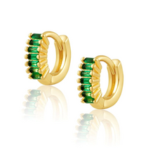 Load image into Gallery viewer, Gold mini emerald hoops