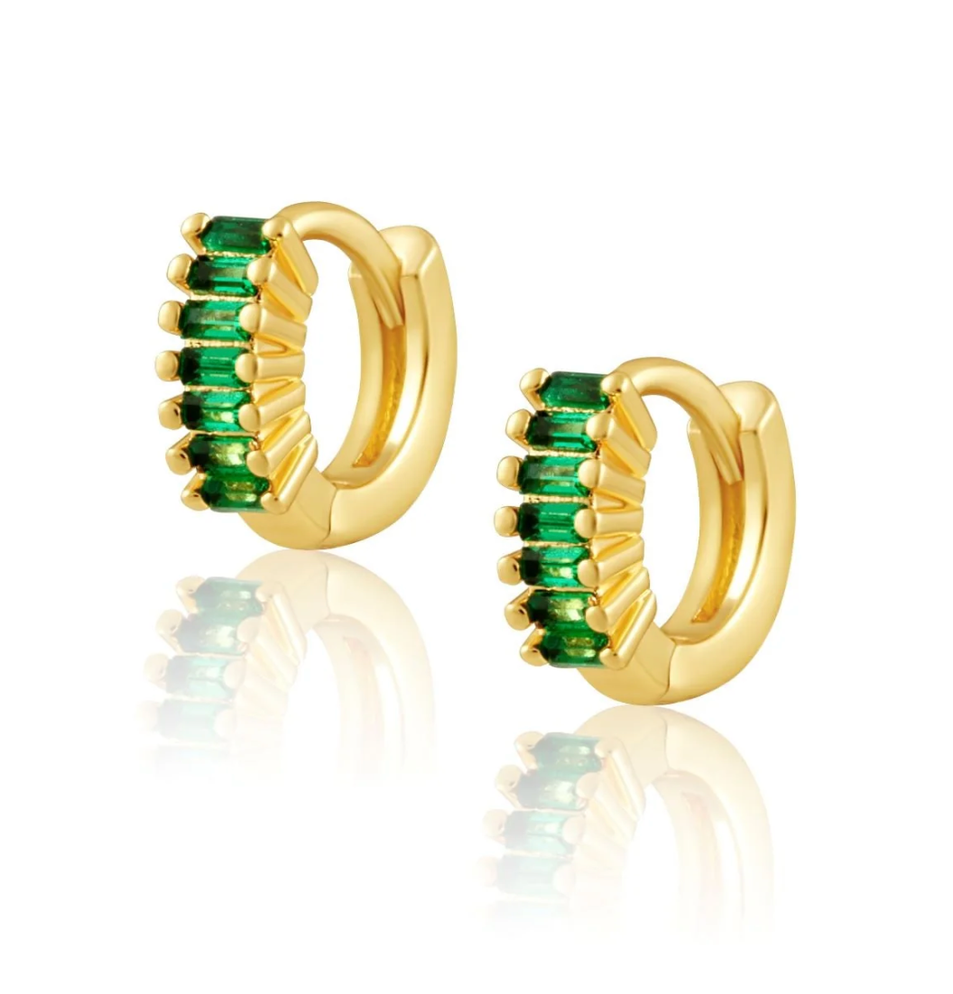 Gold mini emerald hoops