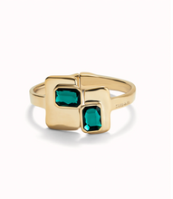 Load image into Gallery viewer, Rigid 18K gold-plated bracelet with green crystals