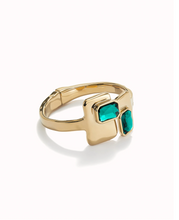 Load image into Gallery viewer, Rigid 18K gold-plated bracelet with green crystals