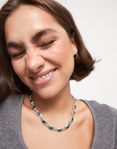 Sterling silver-plated necklace with green crystals