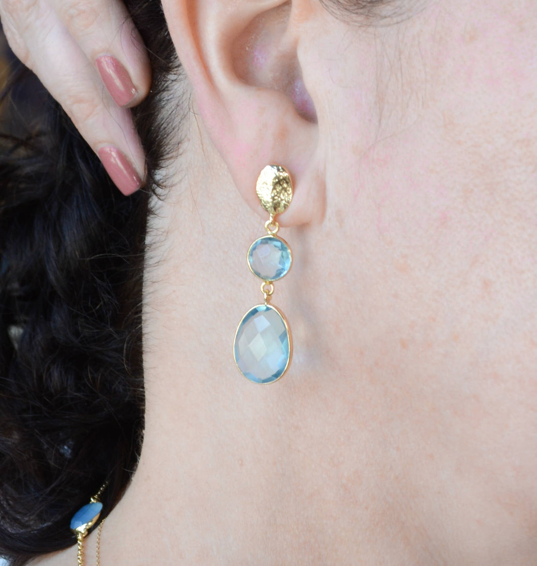 Blue Topaz Gold double drop earring