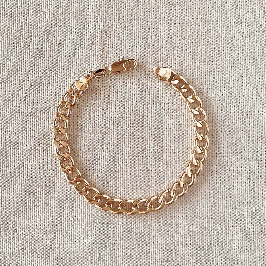 18k Gold Filled Unisex Chunky Cuban Bracelet: 7 inches