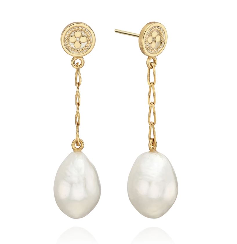 Baroque Pearl Drop Chain Earrings