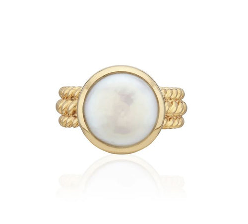 Coin Pearl Twisted Band Ring