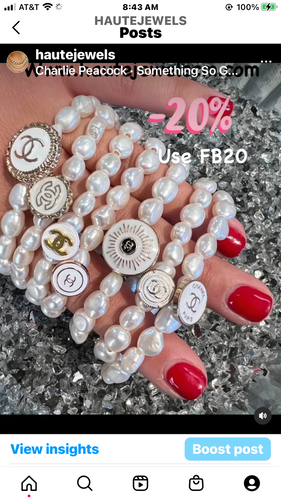 CC authentic button and genuine pearl bracelet