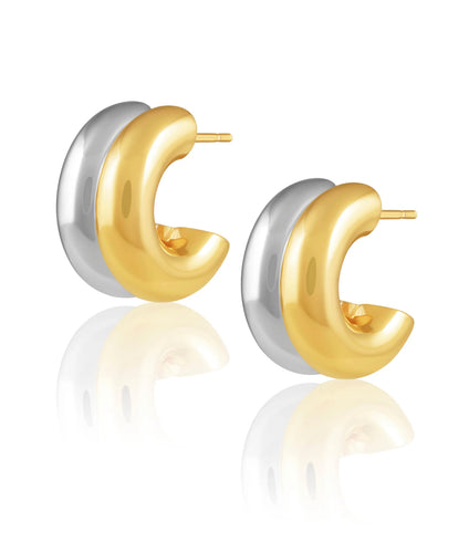Gold two tone chubby hoop earrings
