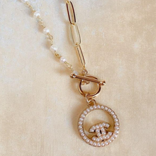 Load image into Gallery viewer, 1/2 Paperclip &amp; 1/2 Pearl Link Chain with Pearly CC Circle Charm