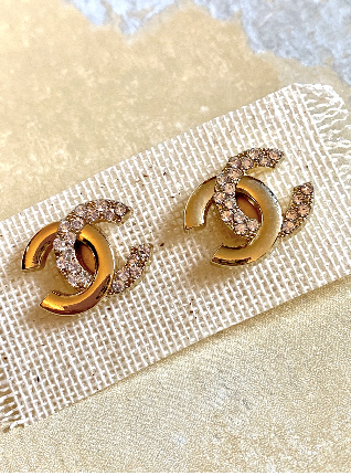 Chanel cc top gold stud earrings