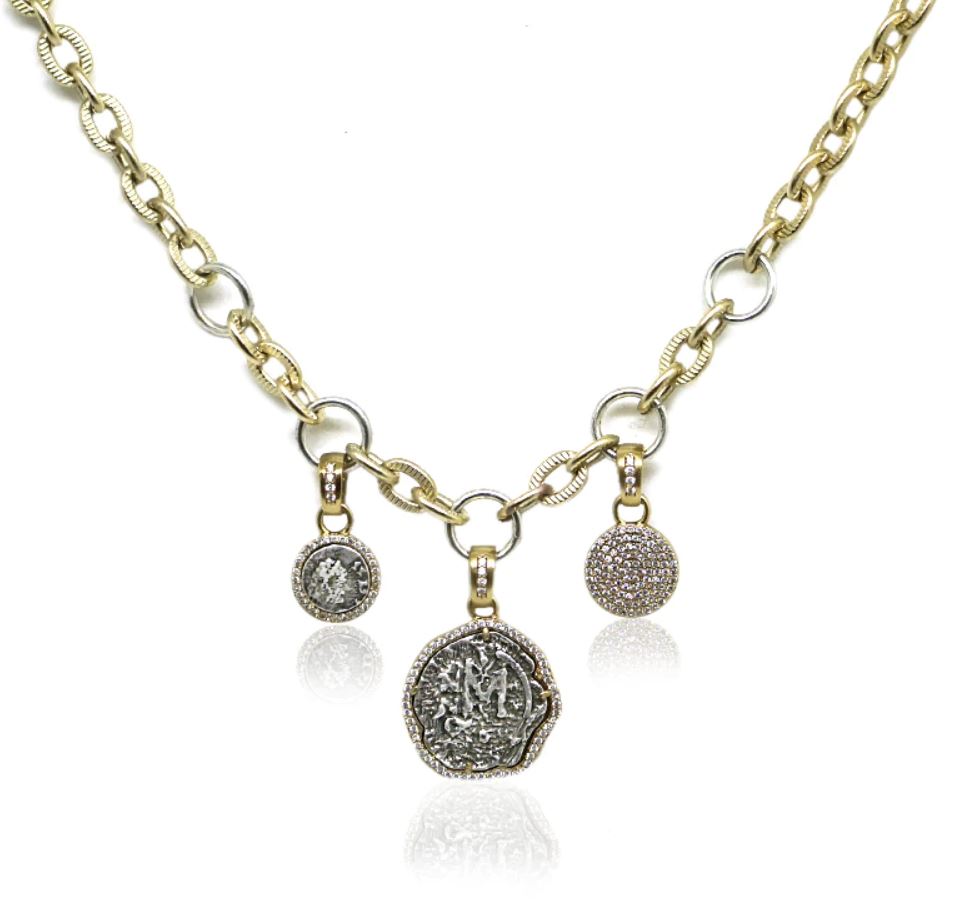 Triple Charm Pave Mini Molat Necklace