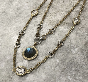 Two Tier Twisted Ring Labradorite Necklace