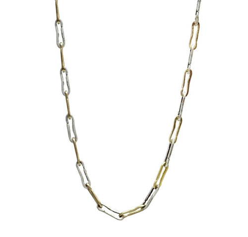 Two Tone Safety Pin Link Necklace