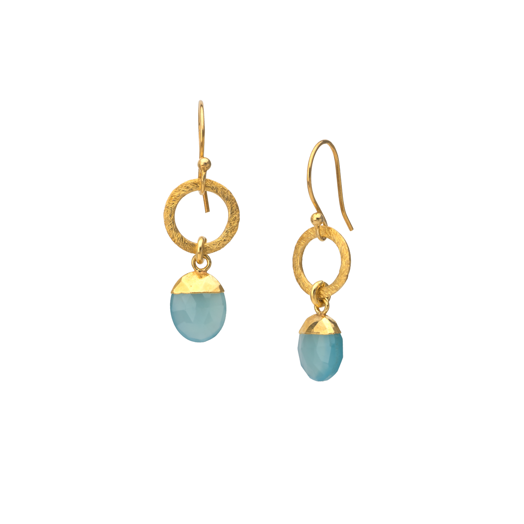 Faceted blue chalcedony ring drop earrings